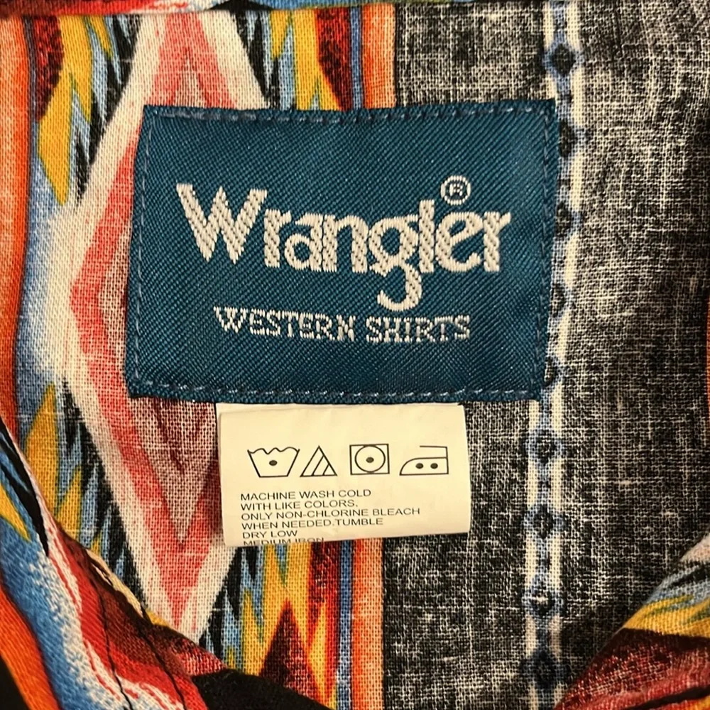 Vintage 80s Wrangler Aztec Snaps Western Cowboy Long Sleeve Shirt Boys Size XL